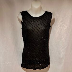 Vintage Elegant Black Beaded Sleeveless Dressy Tank Top